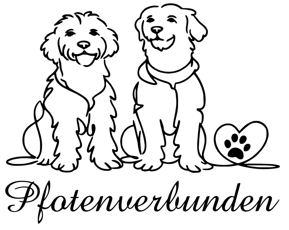 Pfotenverbunden Logo mit zwei Hunden und Pfote